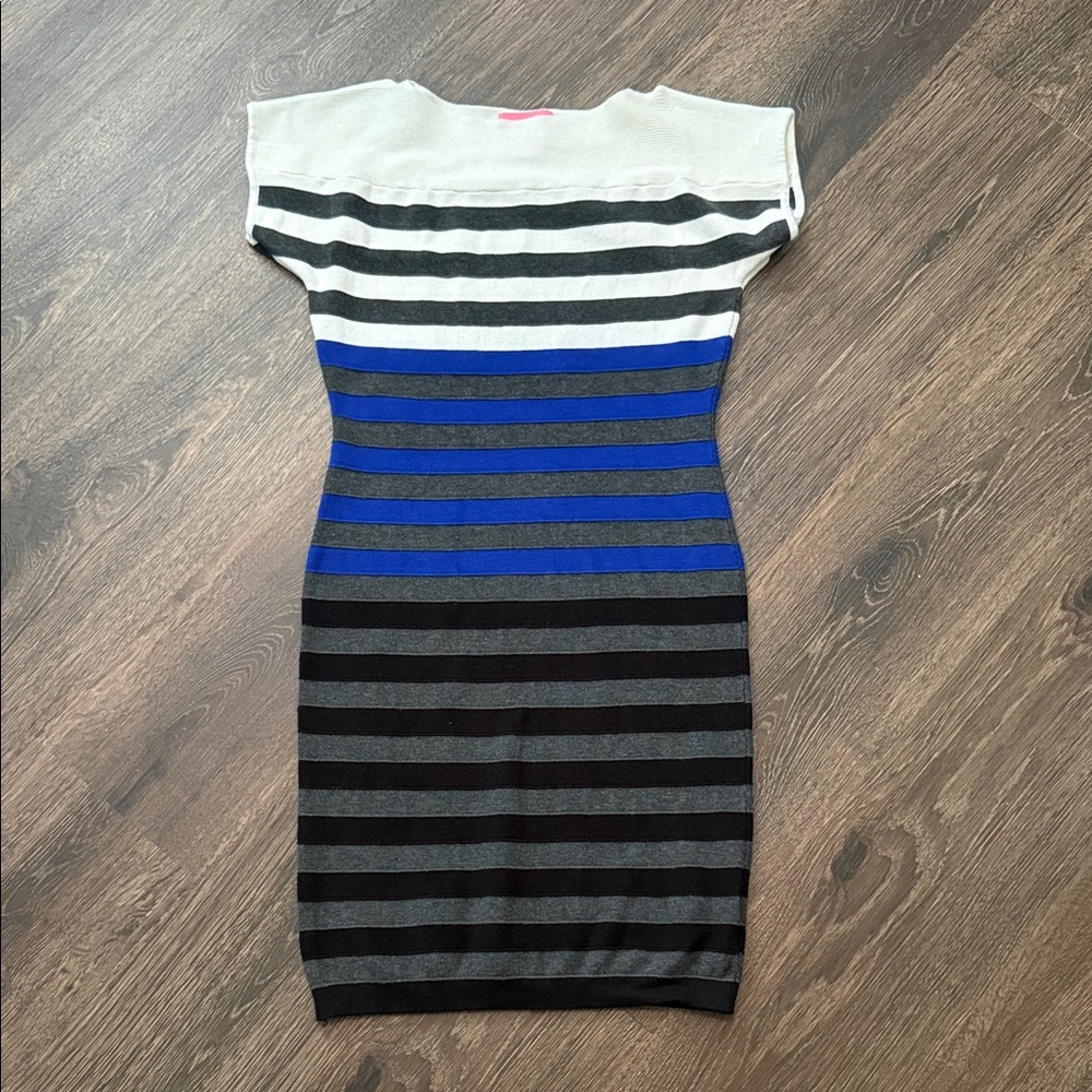 Beautifully Striped Black, White, Gray, and Blue Women's Dress